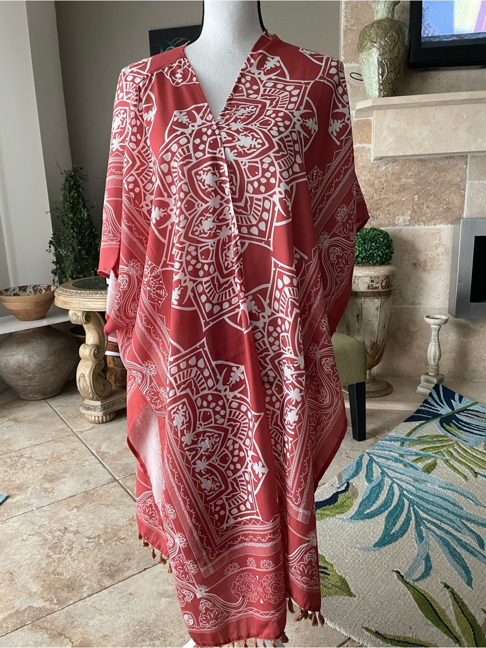 Women’s Red Printed Kaftan Cover-Up